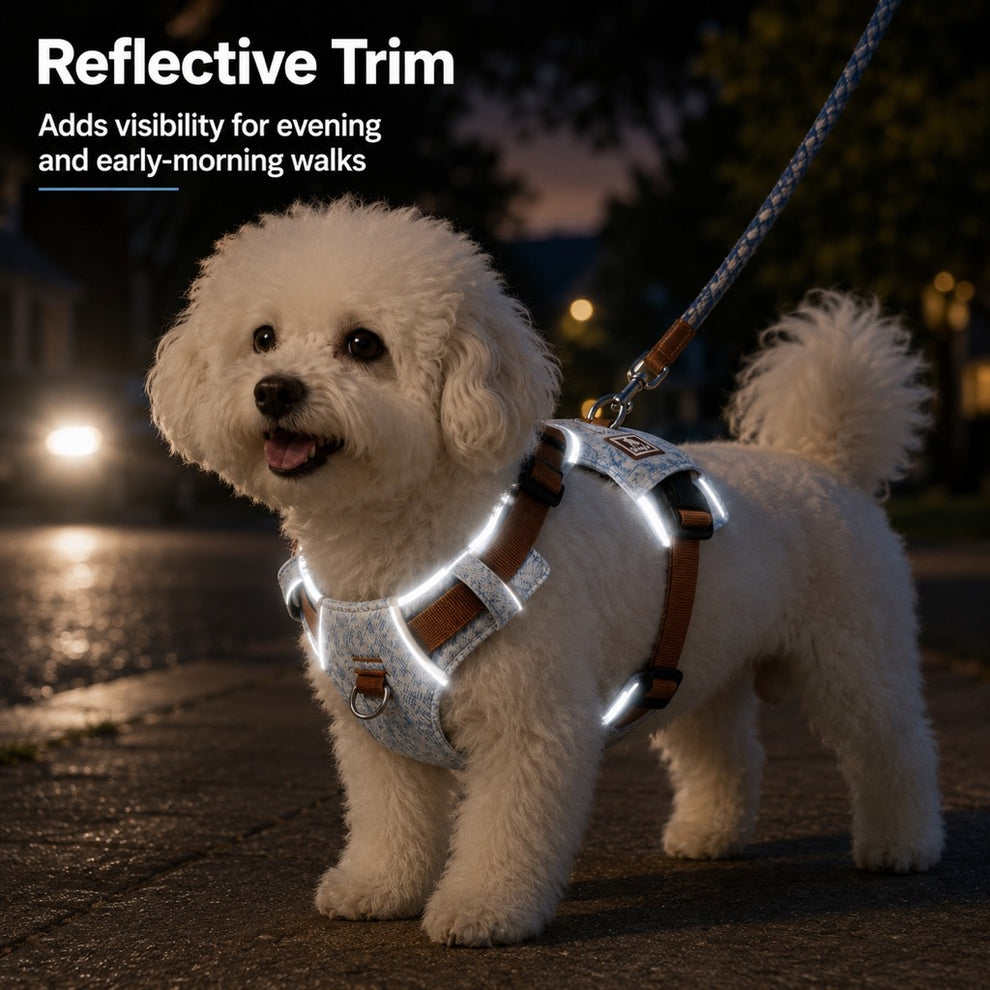 Paws in Awe Vintage Denim No-Pull Dog Harness &5 ft Rope Leash Set - Soft Adjustable Vest for Everyday Walks, Better Control & Low-Light Visibility image 3