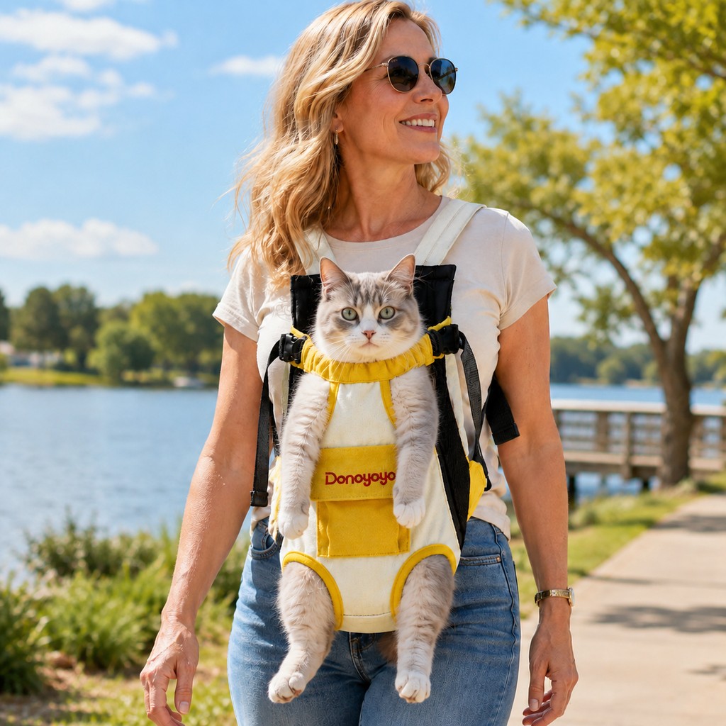 Paws in Awe Front-Facing Pet Carrier Backpack for Cats & Small Dogs, Hands-Free Travel Carrier With Breathable Mesh, Adjustable Neck Opening & Front Pocket image 1
