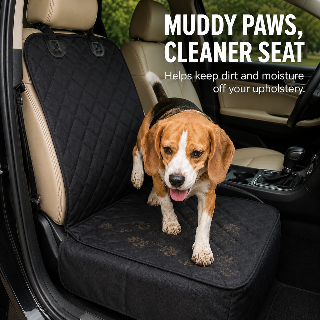 Paws in Awe Front Seat Pet Car Seat Cover with Seat Belt Tether - Passenger Seat Protector image 3