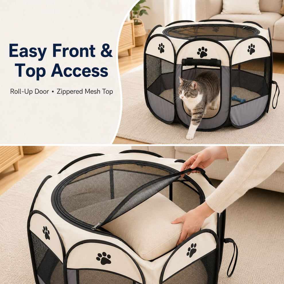 Easy front and top access pet playpen