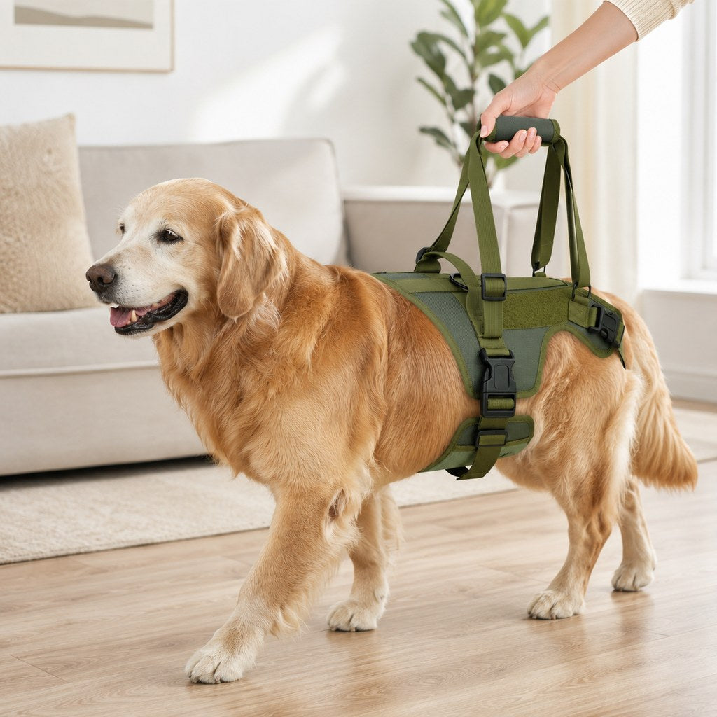 Full-body dog lift support harness for caregiver assistance