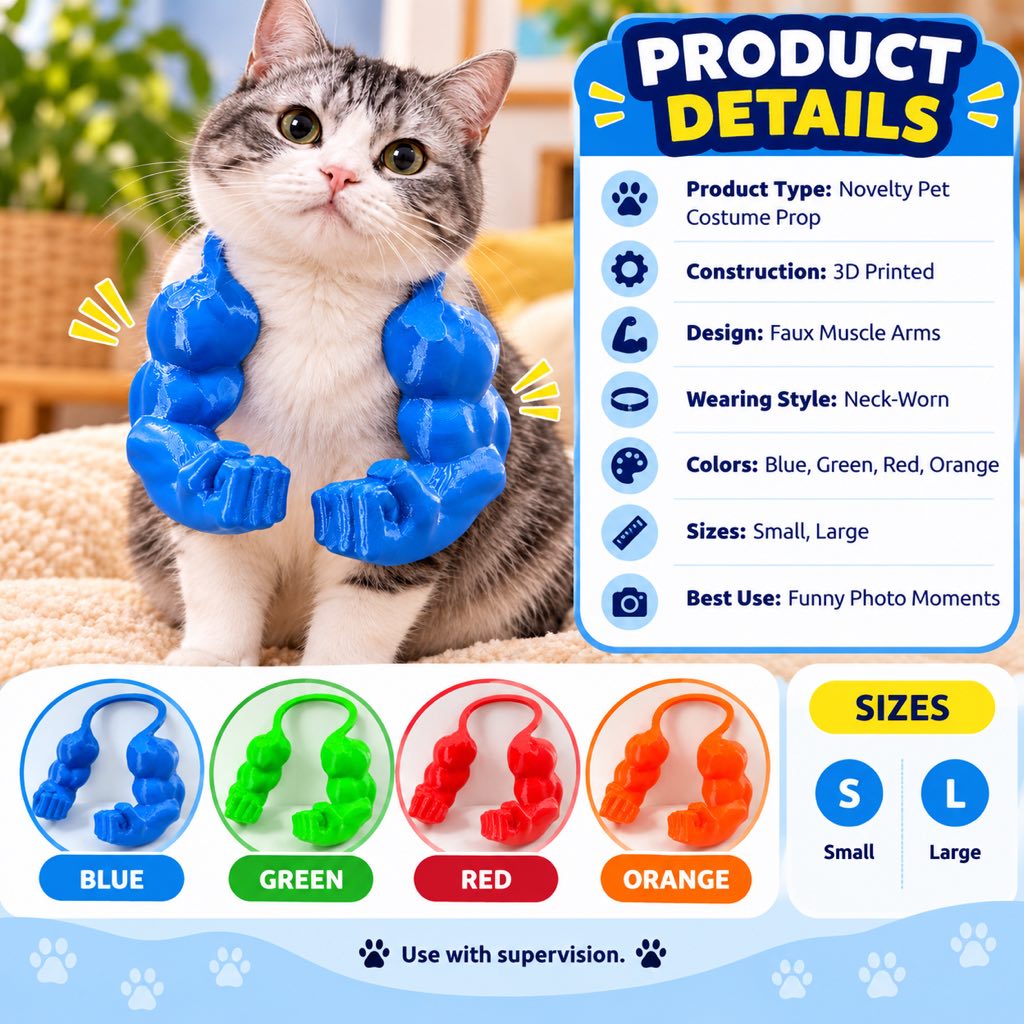 Product details for the novelty muscle arms cat costume