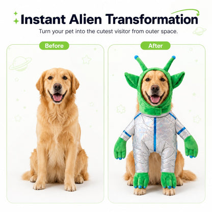 Paws in Awe Green Alien Pet Costume for Dogs & Cats - Funny Halloween Transformation Outfit for Pet Parties, Photoshoots & Costume Events