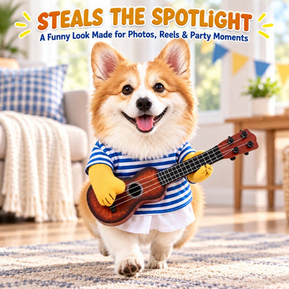 Funny dog guitar costume fabric and prop detail