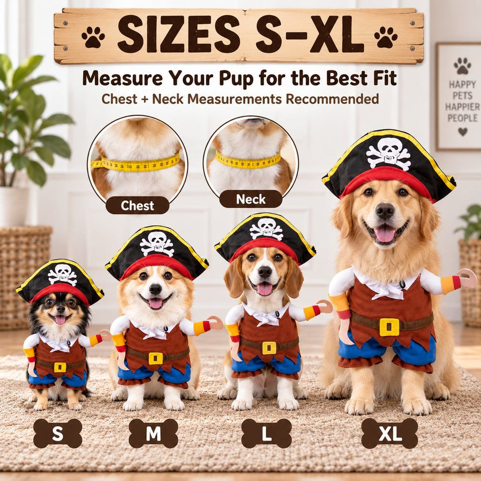 Photo-ready funny pirate dog costume for Halloween