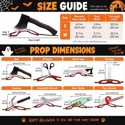 Halloween pet headwear size guide and prop dimensions