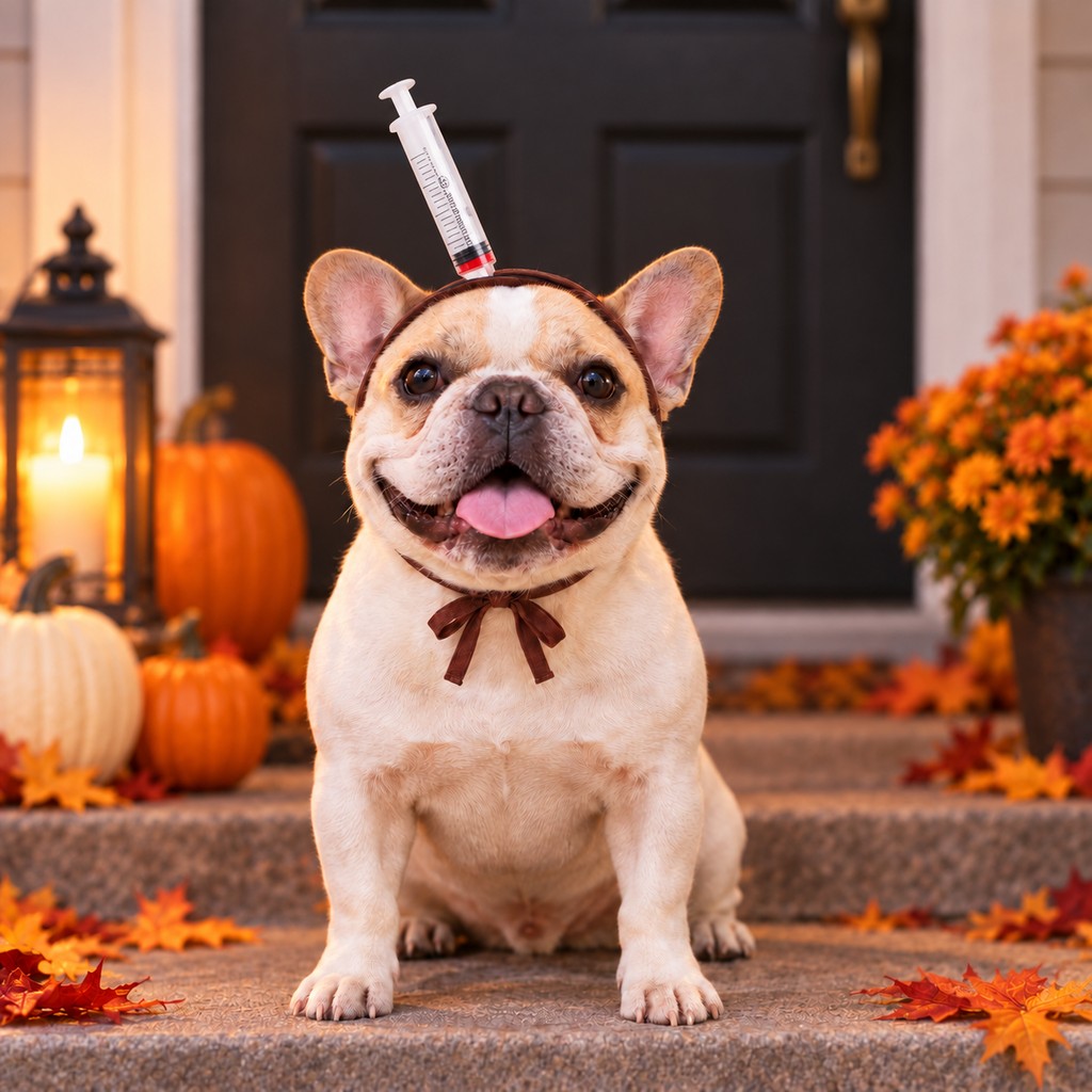 Syringe style Halloween pet costume headwear