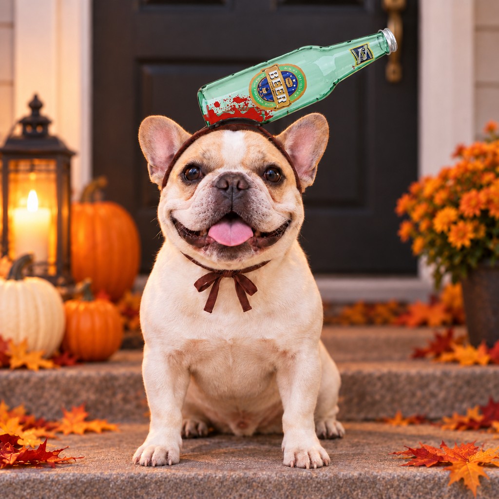 Beer bottle style Halloween pet costume headwear