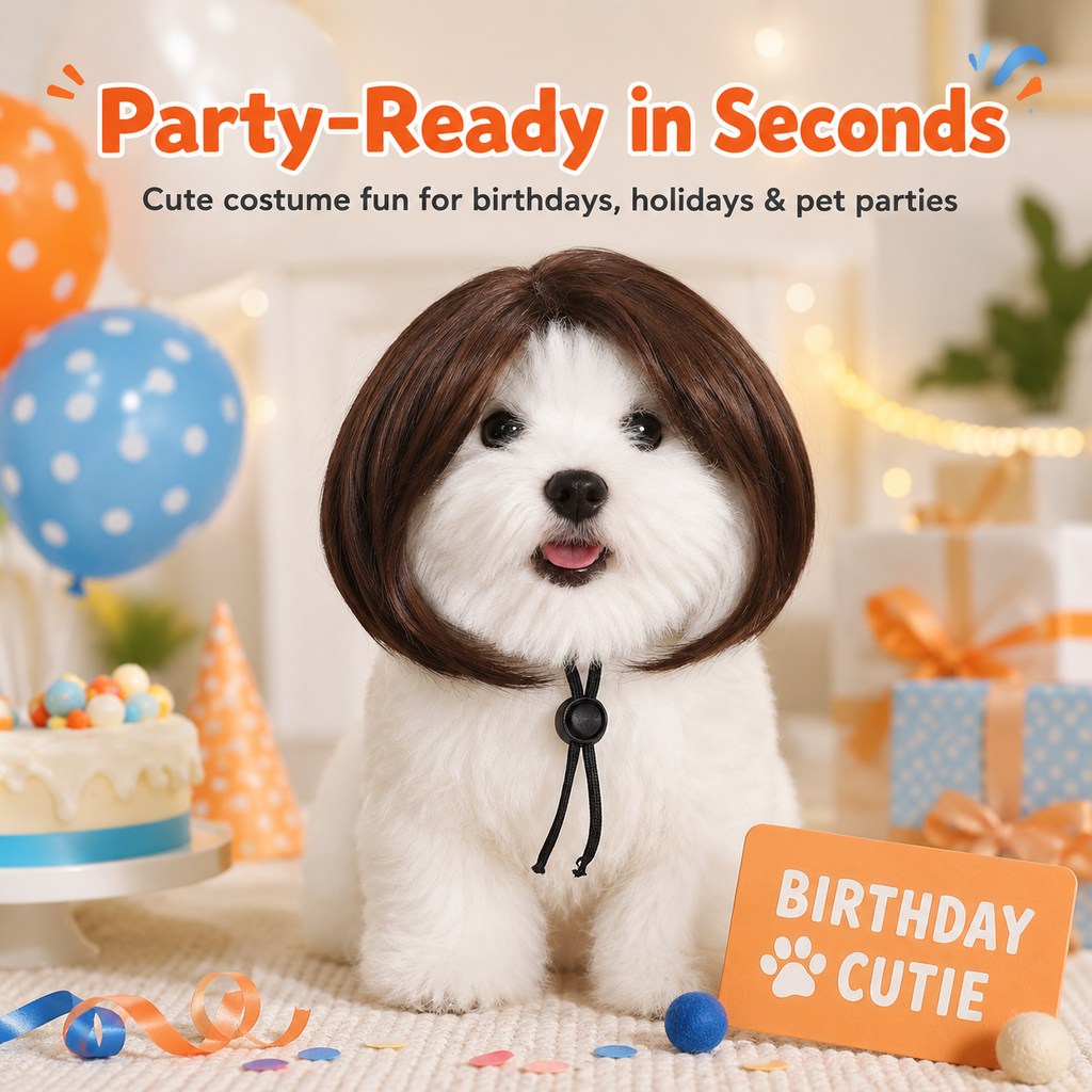 Paws in Awe Funny Short Bob Pet Wig for Photos & Parties - Easy Costume Prop for Cats & Small Dogs image 2