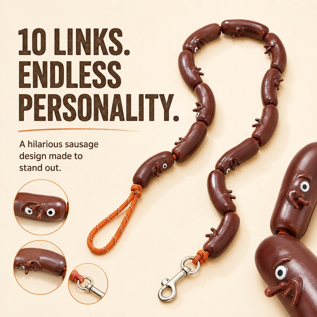 10-link sausage dog walking lead in brown