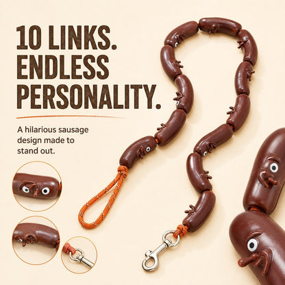 10-link sausage dog walking lead in brown