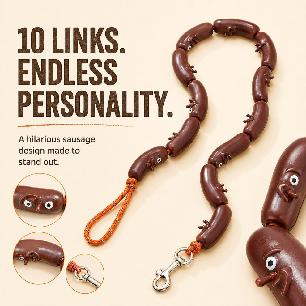 10-link sausage dog walking lead in brown