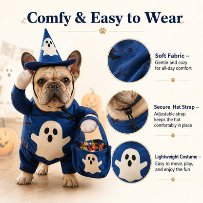 Paws in Awe Glow-in-the-Dark Ghost Wizard Dog Costume with Hat & Treat Bag, Halloween Pet Outfit for Trick-or-Treat, Parties, Photos & Costume Events image 7
