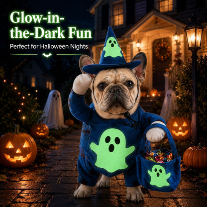 Paws in Awe Glow-in-the-Dark Ghost Wizard Dog Costume with Hat & Treat Bag, Halloween Pet Outfit for Trick-or-Treat, Parties, Photos & Costume Events image 2