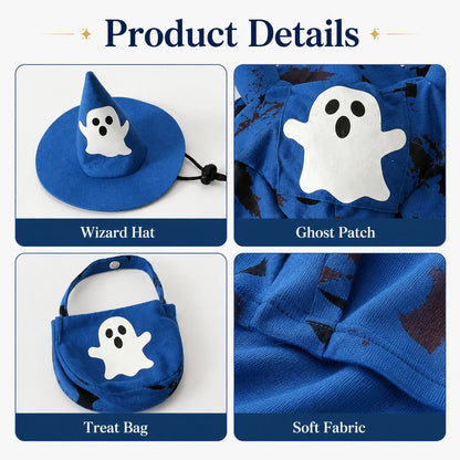 Paws in Awe Glow-in-the-Dark Ghost Wizard Dog Costume with Hat & Treat Bag, Halloween Pet Outfit for Trick-or-Treat, Parties, Photos & Costume Events image 8