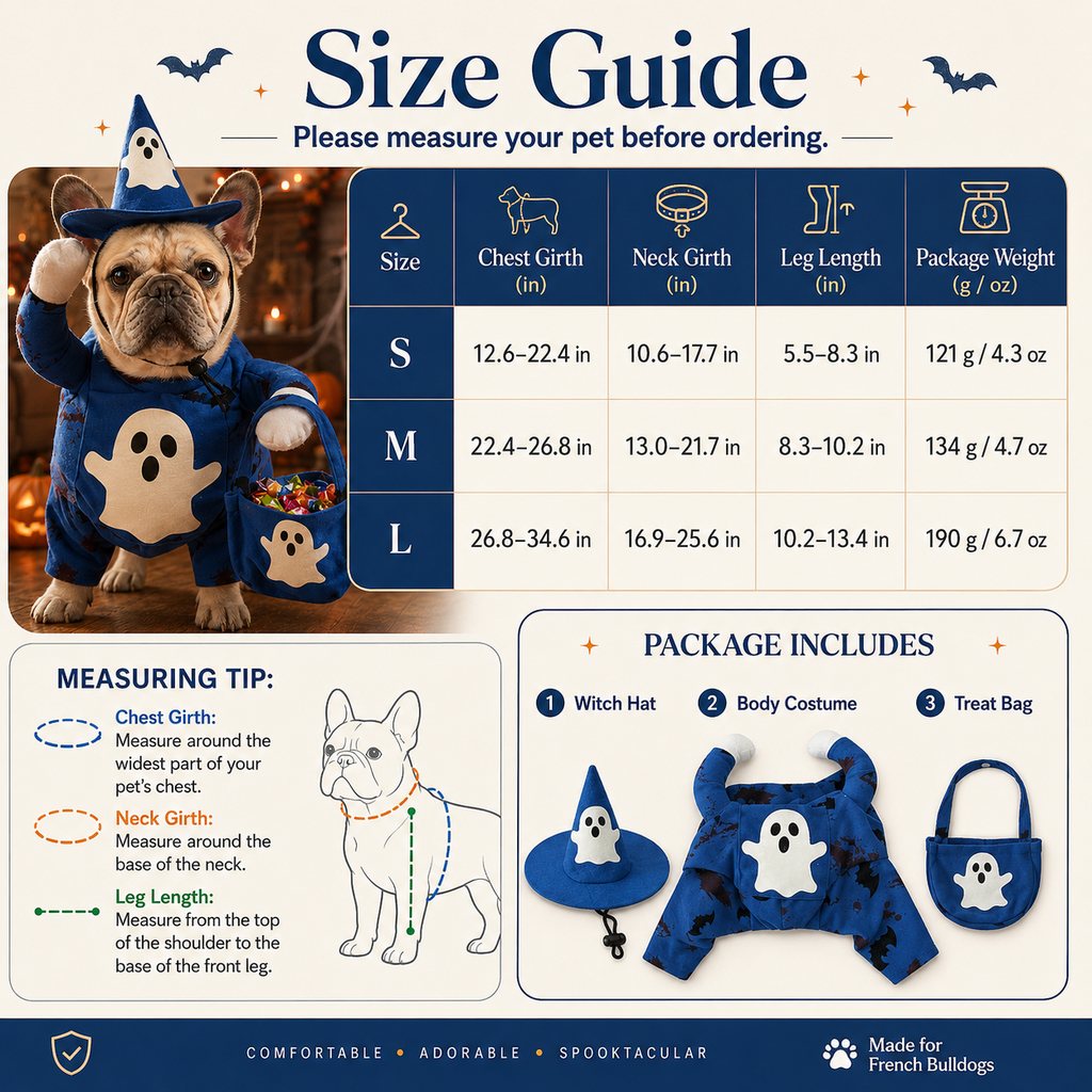 Paws in Awe Glow-in-the-Dark Ghost Wizard Dog Costume with Hat & Treat Bag, Halloween Pet Outfit for Trick-or-Treat, Parties, Photos & Costume Events image 9