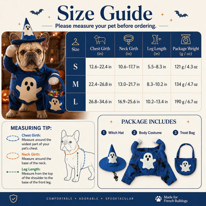 Paws in Awe Glow-in-the-Dark Ghost Wizard Dog Costume with Hat & Treat Bag, Halloween Pet Outfit for Trick-or-Treat, Parties, Photos & Costume Events image 9