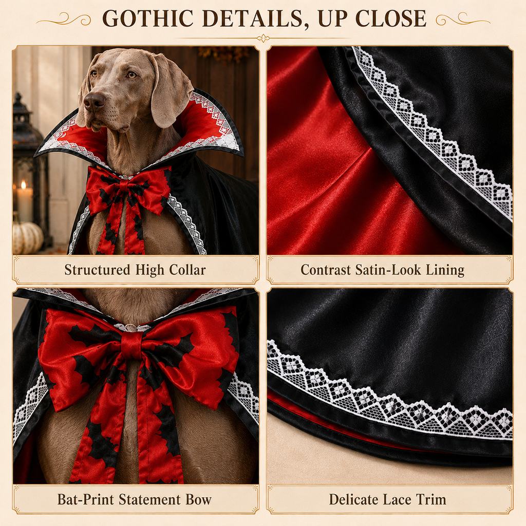 Gothic details vampire dog cape close-up
