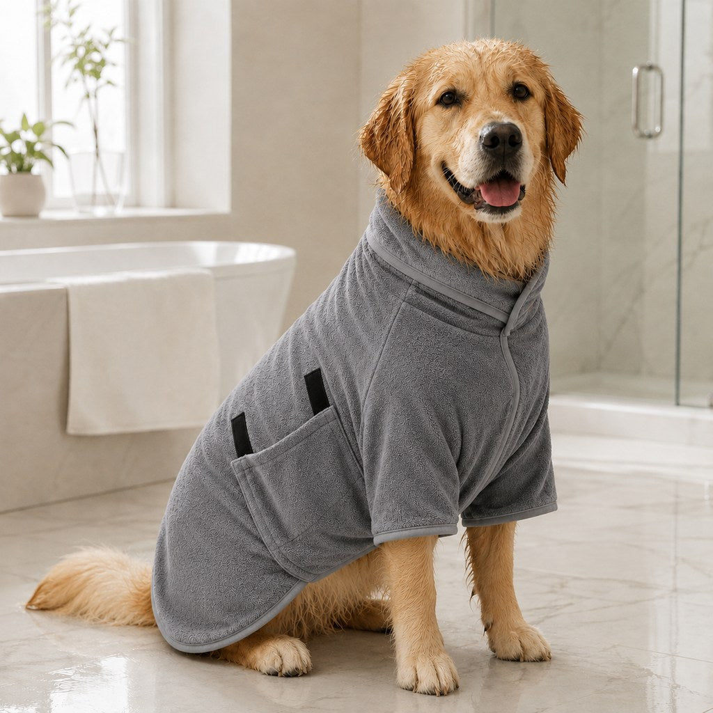 Gray microfiber dog bathrobe SKU image