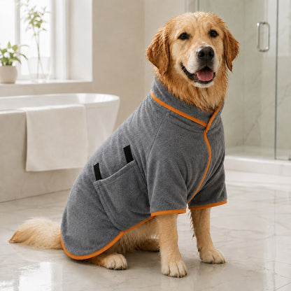 Gray Orange Trim microfiber dog bathrobe SKU image