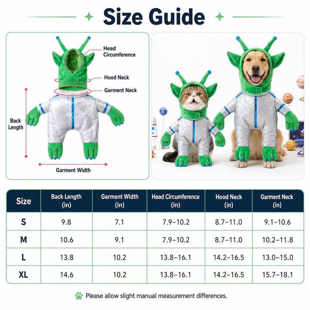 Paws in Awe Green Alien Pet Costume for Dogs & Cats - Funny Halloween Transformation Outfit for Pet Parties, Photoshoots & Costume Events