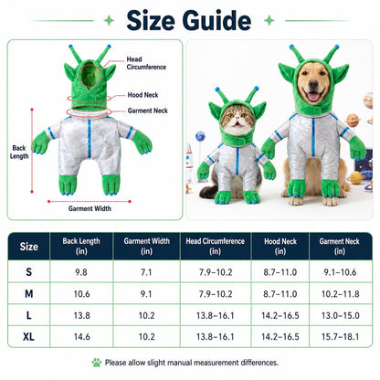 Paws in Awe Green Alien Pet Costume for Dogs & Cats - Funny Halloween Transformation Outfit for Pet Parties, Photoshoots & Costume Events