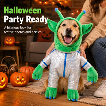 Paws in Awe Green Alien Pet Costume for Dogs & Cats - Funny Halloween Transformation Outfit for Pet Parties, Photoshoots & Costume Events