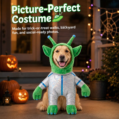 Paws in Awe Green Alien Pet Costume for Dogs & Cats - Funny Halloween Transformation Outfit for Pet Parties, Photoshoots & Costume Events