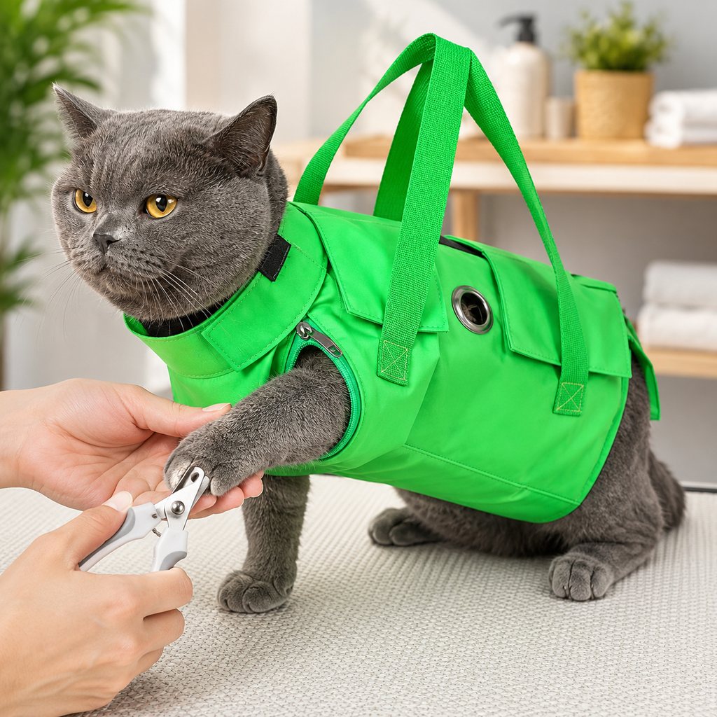 Paws in Awe Multi-Use Cat Carrier & Grooming Bag - Easy Paw Access for Vet Visits & At-Home Care