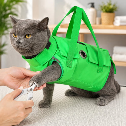 Paws in Awe Multi-Use Cat Carrier & Grooming Bag - Easy Paw Access for Vet Visits & At-Home Care
