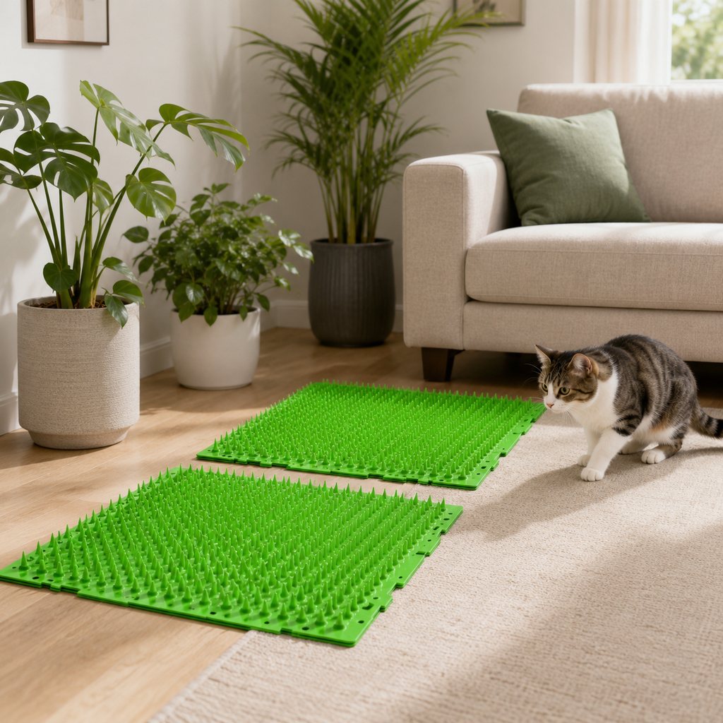Paws in Awe 2-Pack Green Cut-to-Fit Cat Deterrent Mat for Sofas, Plants & Balconies - Helps Protect Furniture from Scratching, Digging & Curious Paws image 1