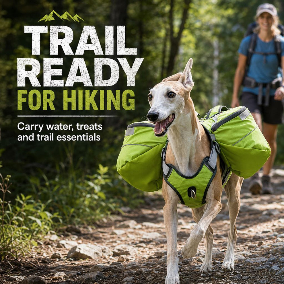 Green dog saddlebag backpack harness