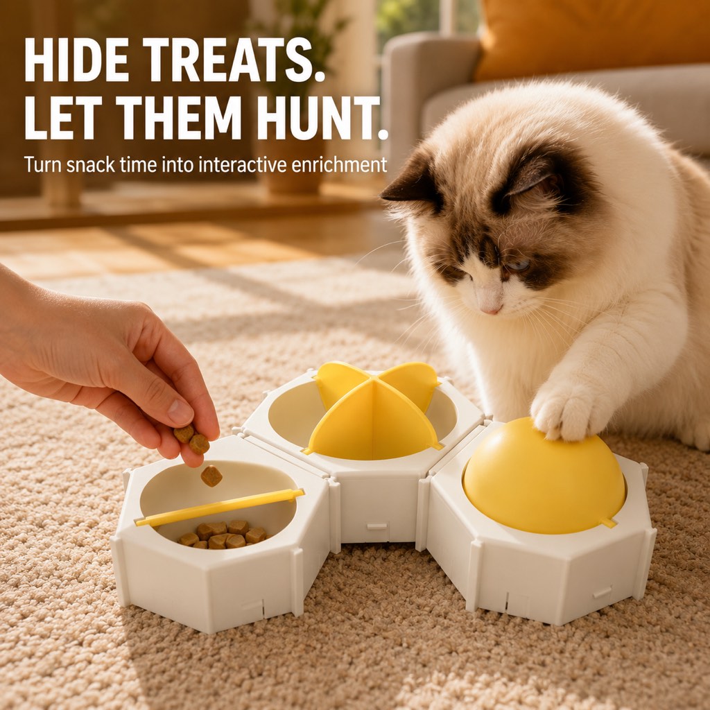 Green dome cat puzzle feeder module