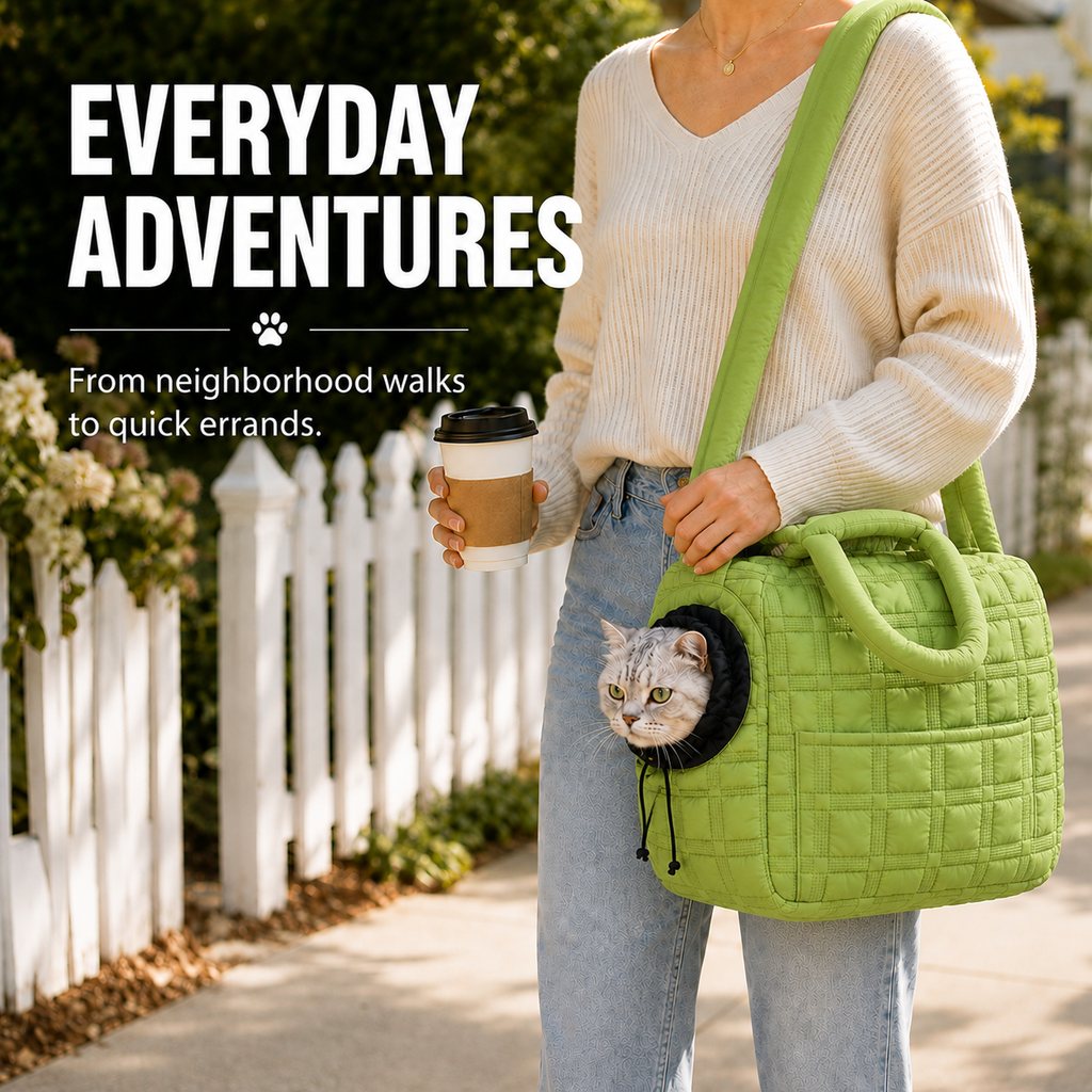 Paws in Awe Quilted Pet Carrier Tote for Cats & Small Dogs – Easy Hand & Shoulder Carry for Walks, Errands & Everyday Outings image 3