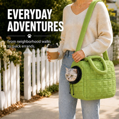 Paws in Awe Quilted Pet Carrier Tote for Cats & Small Dogs – Easy Hand & Shoulder Carry for Walks, Errands & Everyday Outings image 3