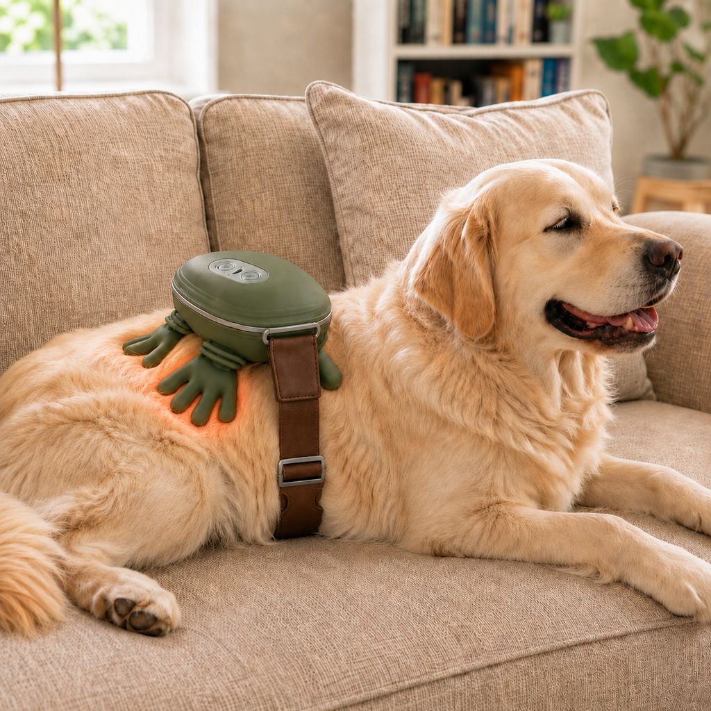 Green remote control dog massager lifestyle image