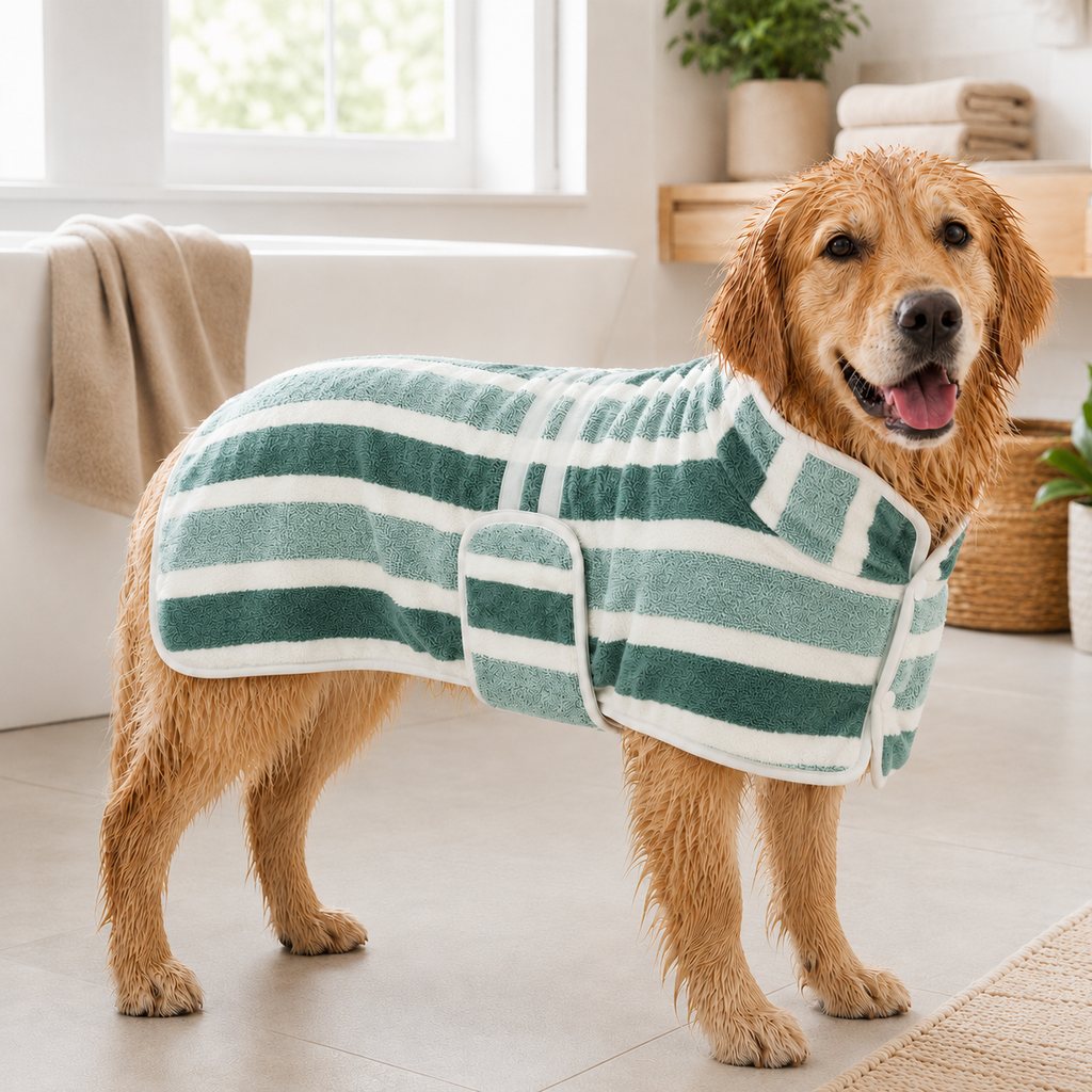 Green wearable dog drying towel SKU image