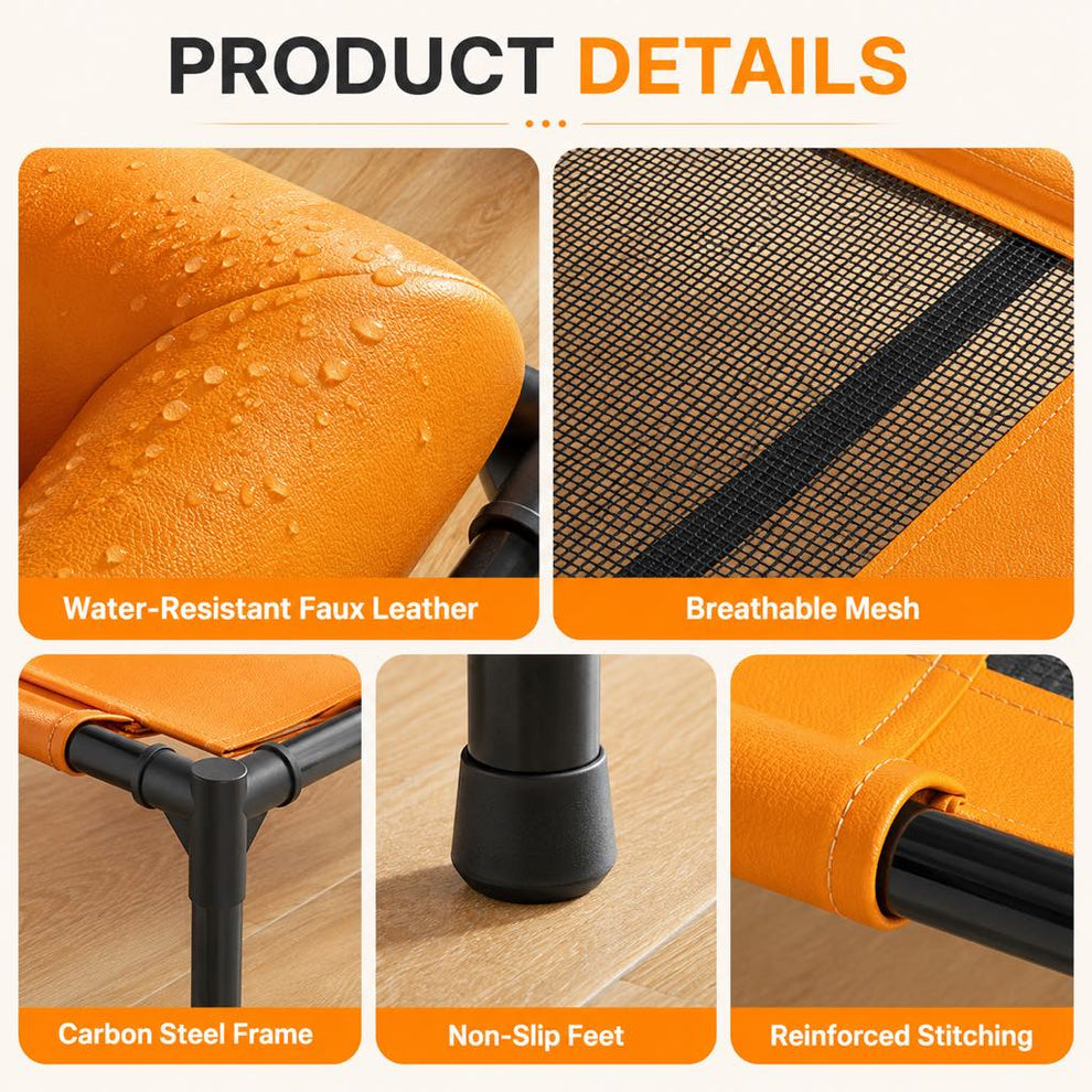 Grey elevated dog cot with soft bolsters