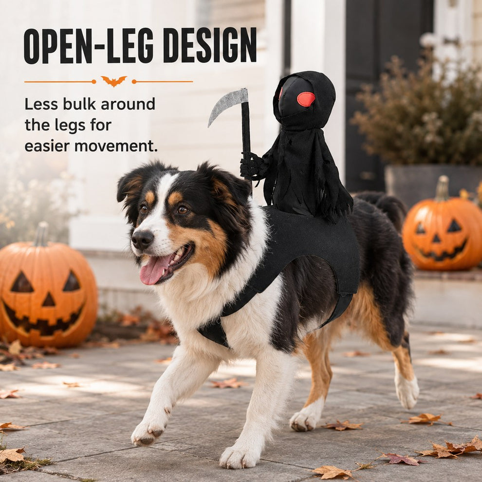 Paws in Awe Grim Reaper Rider Pet Costume – Adjustable 3D Halloween Outfit for Trick-or-Treat, Parties & Photos image 7