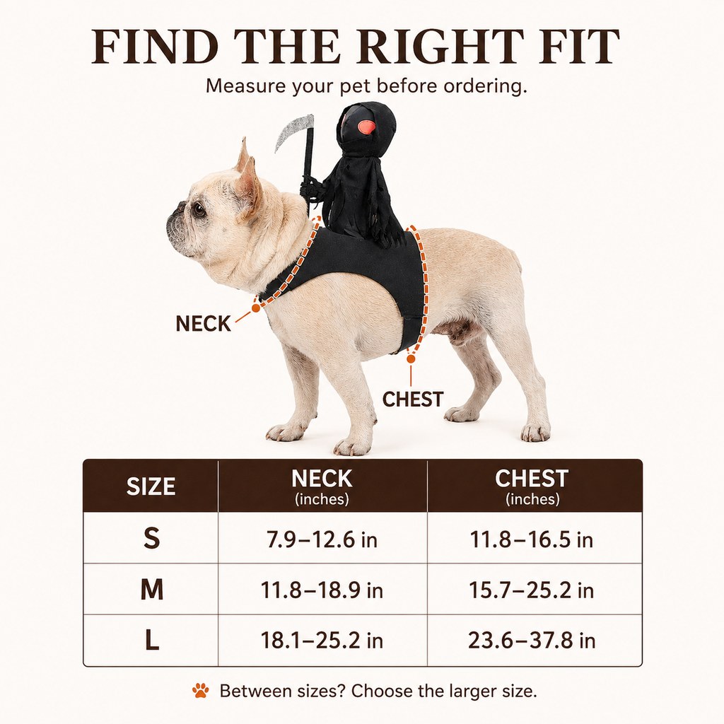 Paws in Awe Grim Reaper Rider Pet Costume – Adjustable 3D Halloween Outfit for Trick-or-Treat, Parties & Photos image 9