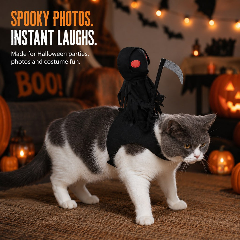 Paws in Awe Grim Reaper Rider Pet Costume – Adjustable 3D Halloween Outfit for Trick-or-Treat, Parties & Photos image 3