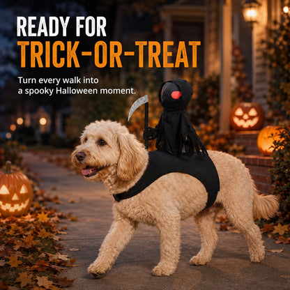 Paws in Awe Grim Reaper Rider Pet Costume – Adjustable 3D Halloween Outfit for Trick-or-Treat, Parties & Photos image 2