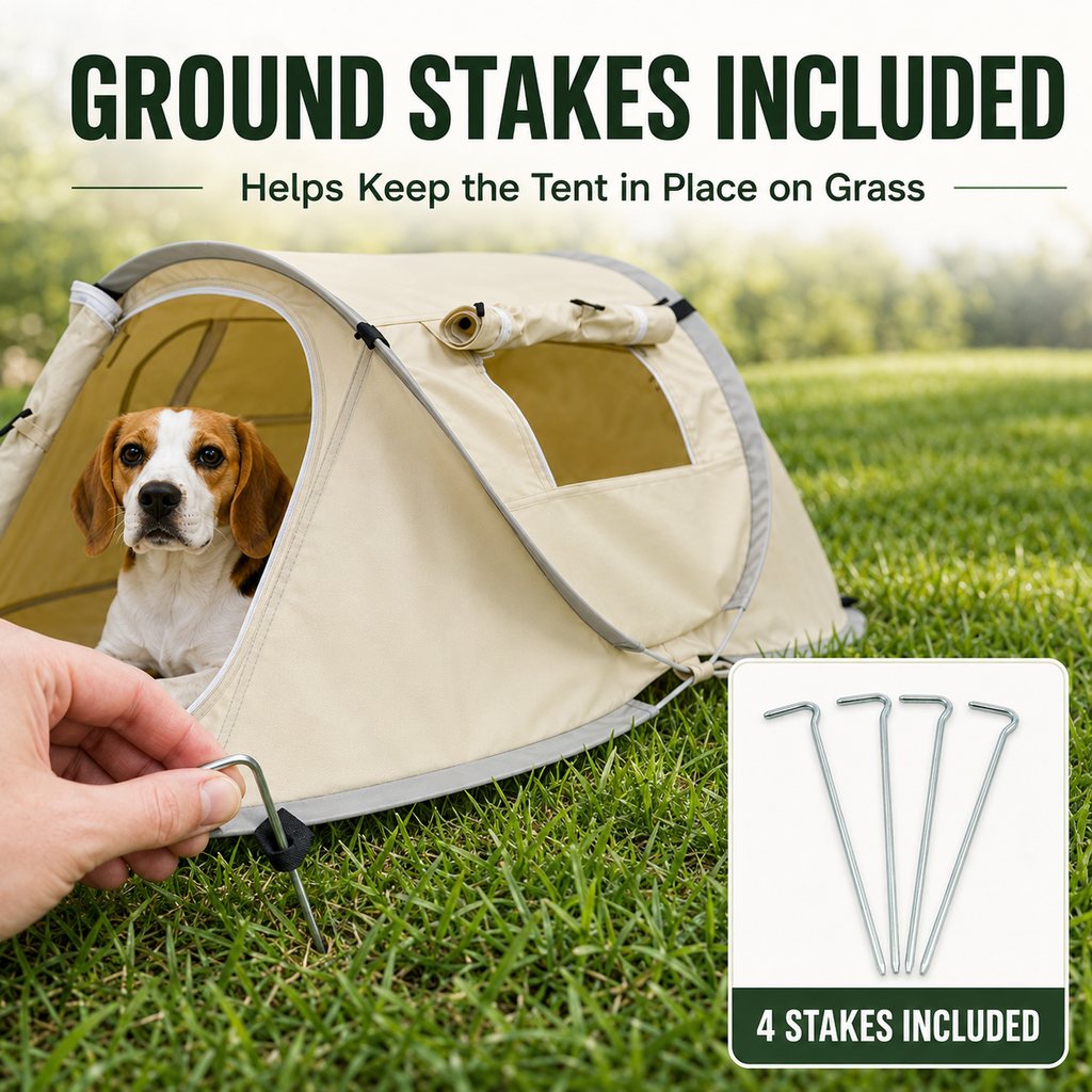 Ground stakes included for supervised outdoor pet tent use
