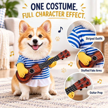 Guitar player dog costume full character view