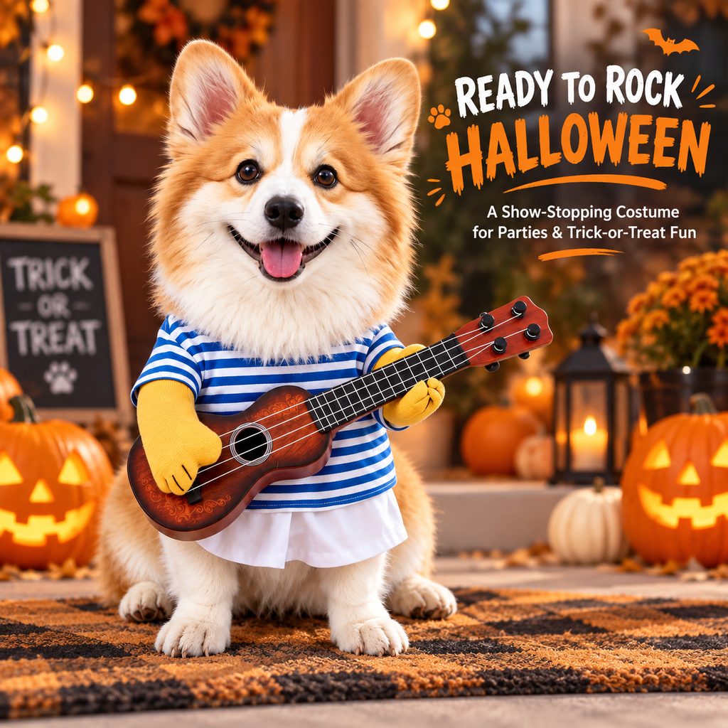 Funny guitar player dog costume for photos and parties