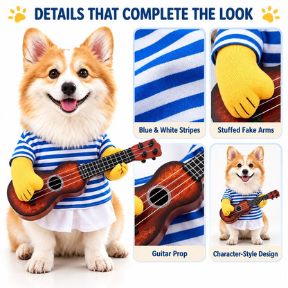 Guitar player dog costume chest and neck size guide M to XL