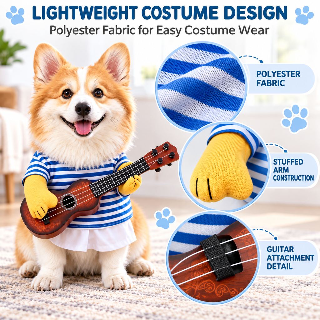 Guitarist dog costume for Halloween parties