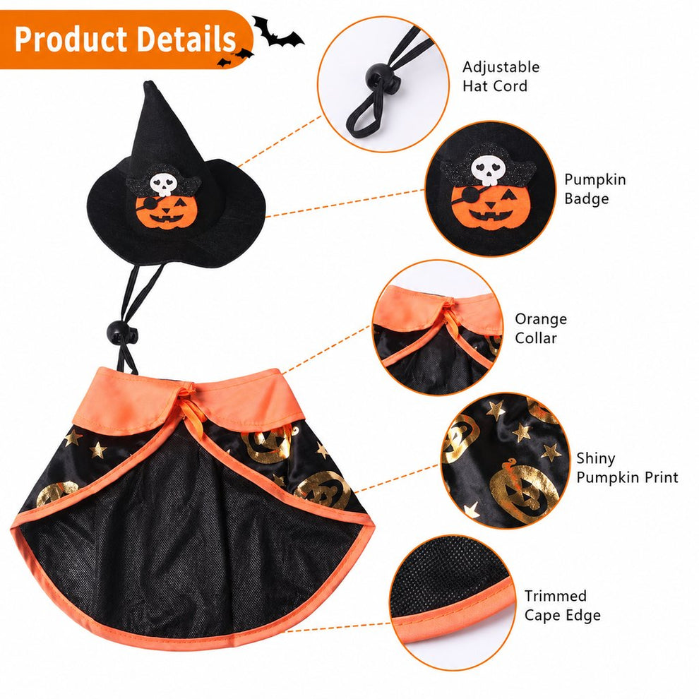 Halloween cat witch hat and cape costume set