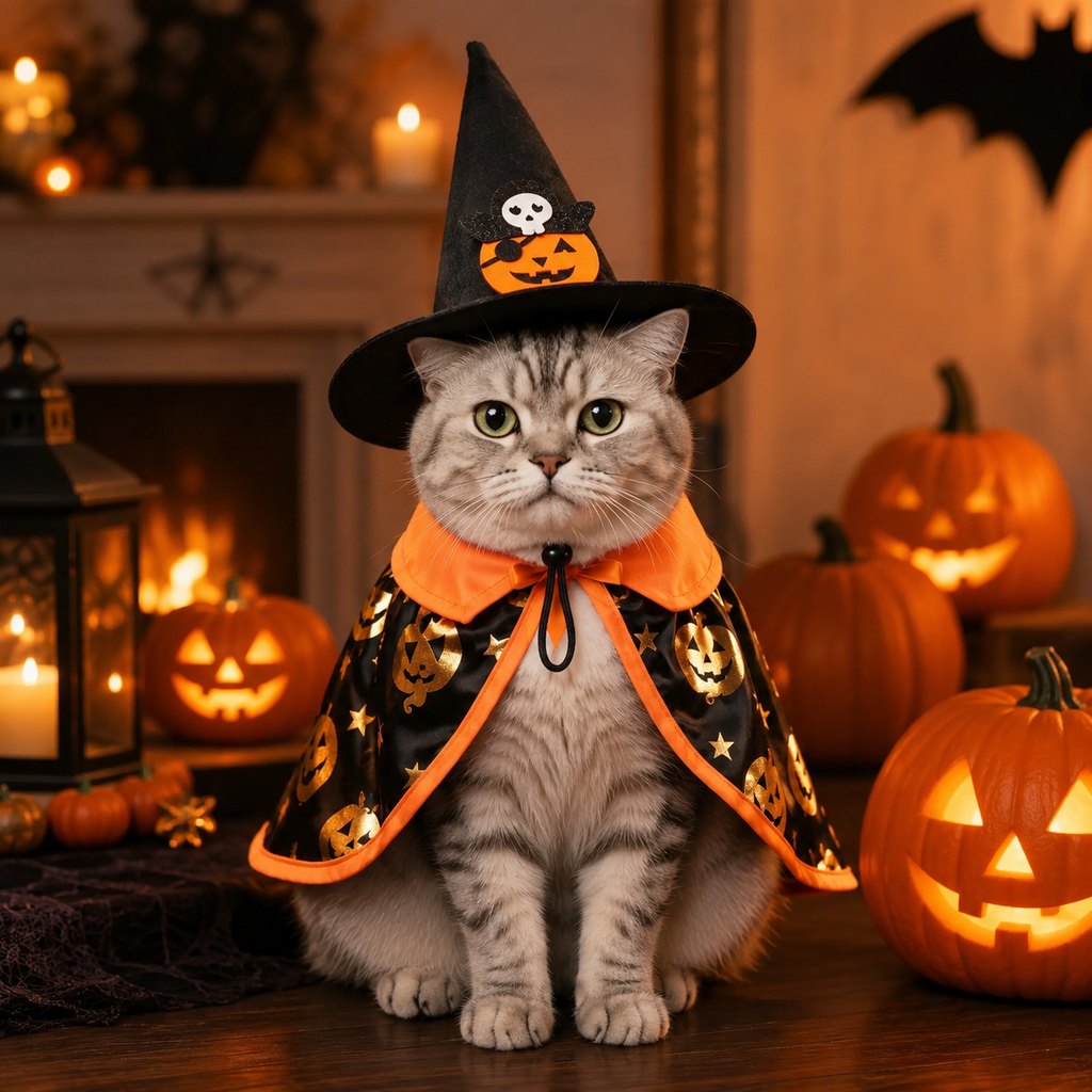 Halloween cat witch hat and cape costume set