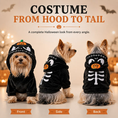 Halloween pet costume hoodie front side and back views